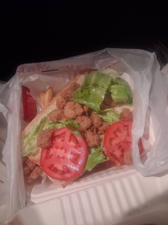 Popcorn Shrimp Po-Boy.